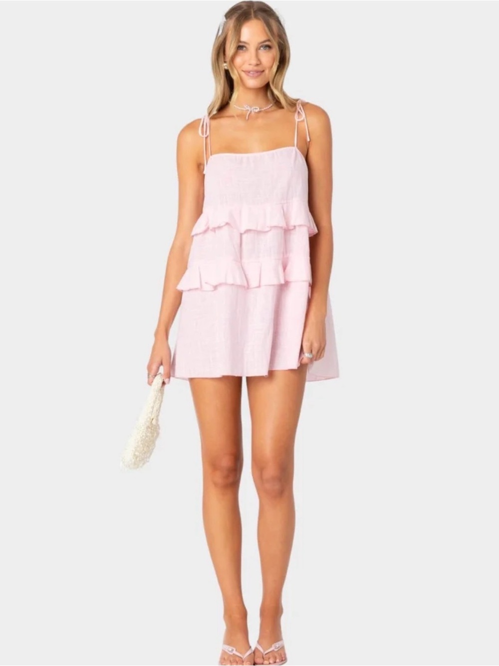 EDIKTED Dorothia Sheer Linen Look Mini Dress